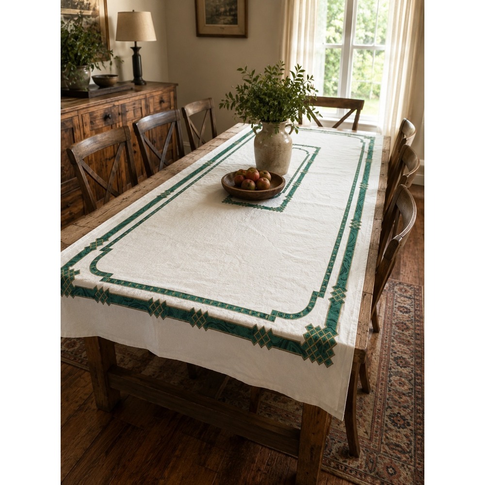 Vintage Christian Dior Tablecloth‎ 60x96 White Green Rectangular Cotton France